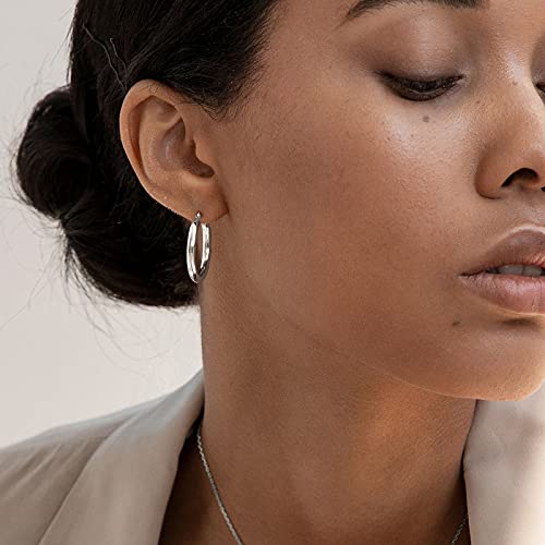 SWEETV Sterling Silver Earrings Chunky Hoop Earrings for Women 25MM Polished Huggie Earrings for Sensitive Ears - Image 3