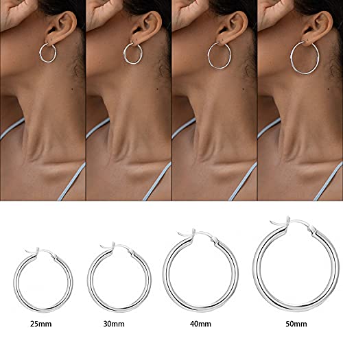 SWEETV Sterling Silver Earrings Chunky Hoop Earrings for Women 25MM Polished Huggie Earrings for Sensitive Ears - Image 4