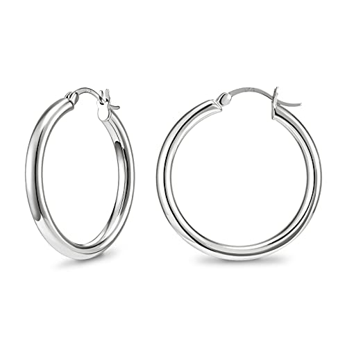 SWEETV Sterling Silver Earrings Chunky Hoop Earrings for Women 25MM Polished Huggie Earrings for Sensitive Ears - Image 1