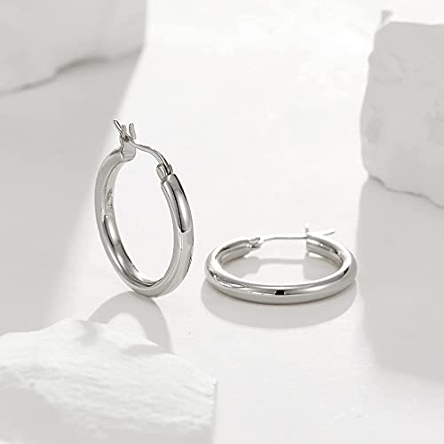 SWEETV Sterling Silver Earrings Chunky Hoop Earrings for Women 25MM Polished Huggie Earrings for Sensitive Ears - Image 5