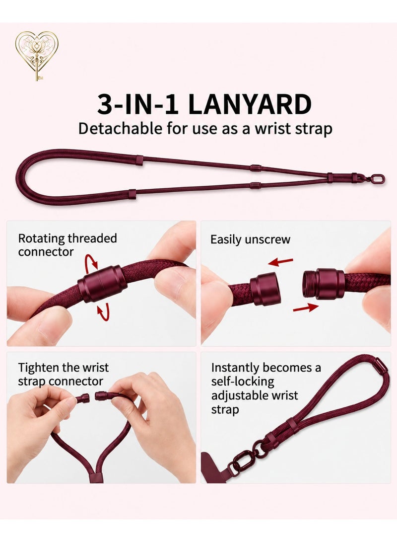 KeyAmor Red Lanyard with Badge Holder Set - 3-in-1 Adjustable Neck Strap, Wrist Strap and Crossbody ID Card Holder - Office, School and Event Employee Badge Lanyard with Detachable Clip - Image 4