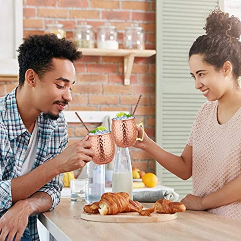 أكواب أنجو موسكو ميول النحاسية - مجموعة من 4-100% أكواب نحاسية صلبة مصنوعة يدويًا، أكواب نحاسية سعة 530 مل مع 4 ماصات نحاسية للكوكتيل - Image 5