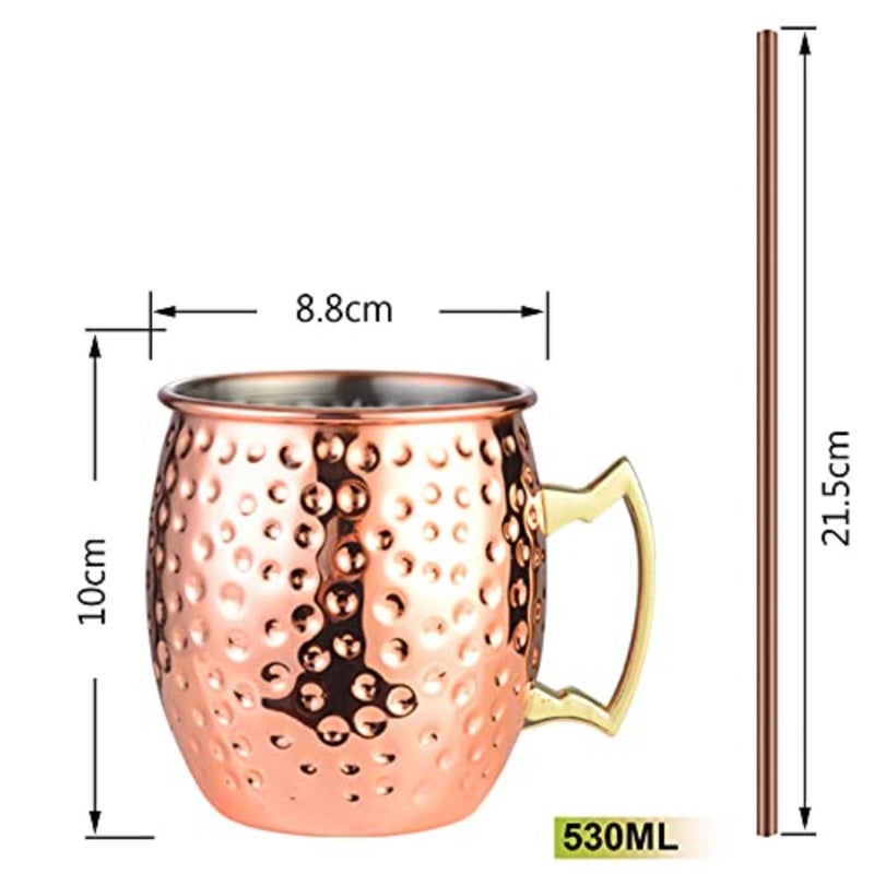 أكواب أنجو موسكو ميول النحاسية - مجموعة من 4-100% أكواب نحاسية صلبة مصنوعة يدويًا، أكواب نحاسية سعة 530 مل مع 4 ماصات نحاسية للكوكتيل - Image 2
