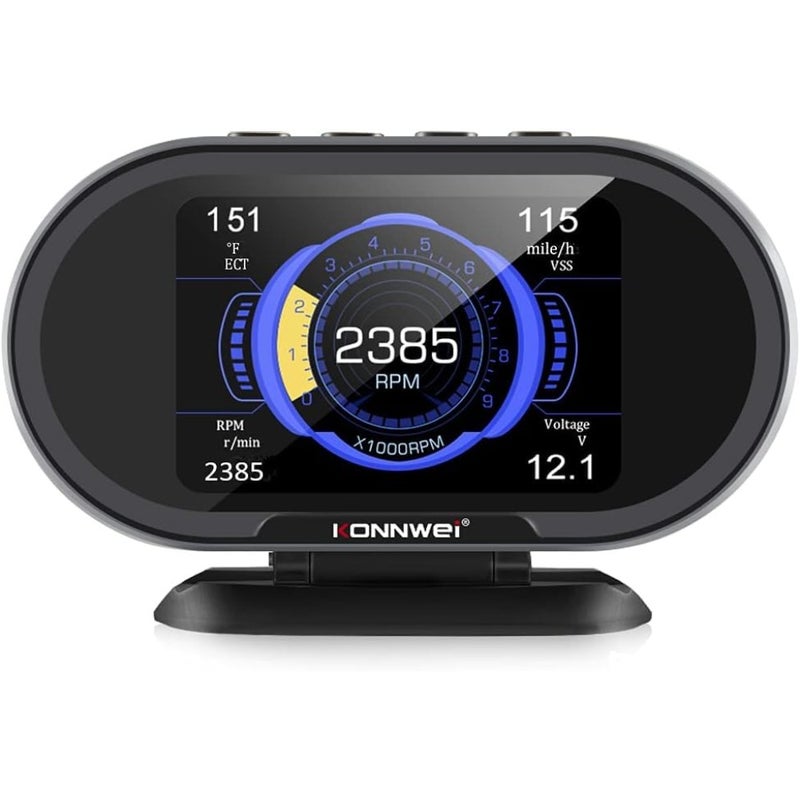 شاشة HUD للسيارات لاستخدام لوحة أجهزة القياس في السيارة، غطاء بلاستيكي ABS، لون أسود، عداد سرعة رقمي في الوقت الحقيقي مع مراقبة درجة حرارة الماء وضغط الوقود - Image 1