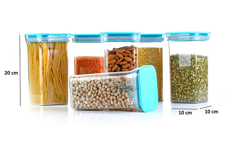MACHAK Unbreakable Air Tight BPA-Free Plastic Modular Kitchen Storage Container Set - 6 Pieces (1100 ml, Blue) - Image 2