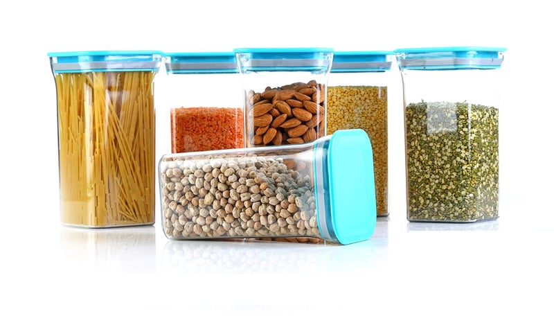 MACHAK Unbreakable Air Tight BPA-Free Plastic Modular Kitchen Storage Container Set - 6 Pieces (1100 ml, Blue) - Image 1