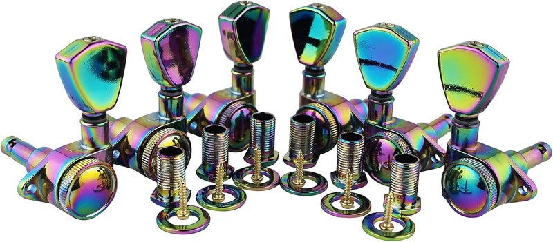 guyker Guitar Locking Tuners (3L + 3R) - 1:21 Models Rear Lock String Tuning Key Pegs Machine Head with Trapezium Handle Replacement for Electric, Folk or Acoustic Guitars - Chameleon Rainbow - Image 1