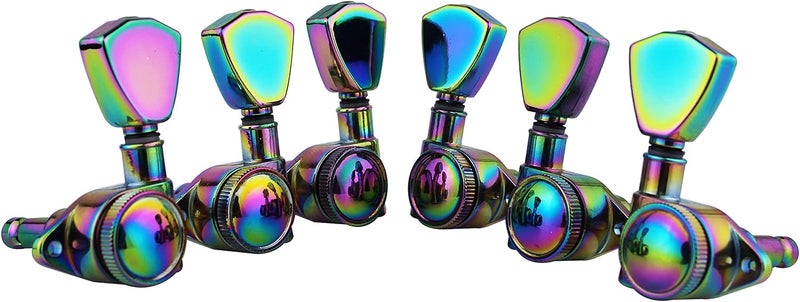guyker Guitar Locking Tuners (3L + 3R) - 1:21 Models Rear Lock String Tuning Key Pegs Machine Head with Trapezium Handle Replacement for Electric, Folk or Acoustic Guitars - Chameleon Rainbow - Image 2