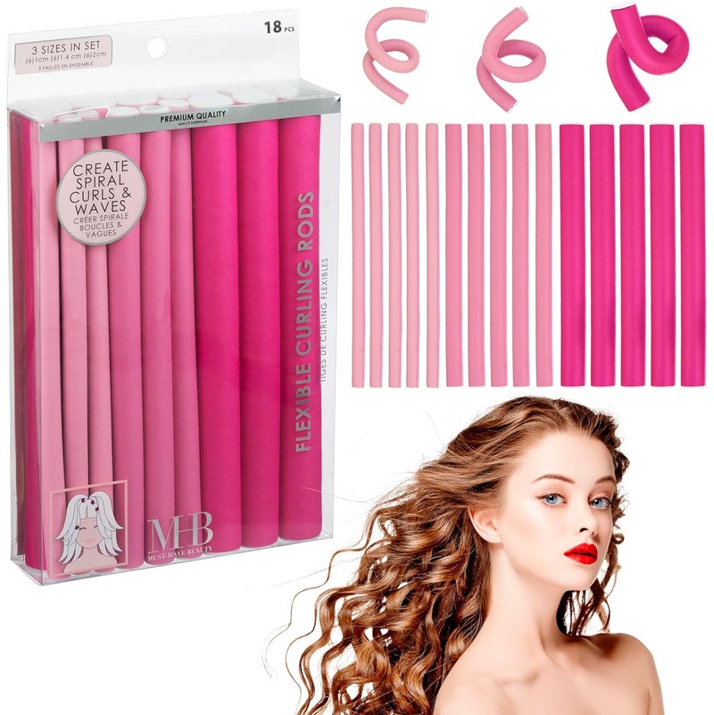 Expressions 18pc Flexible Curling Rods Pink Hair Curlers for Women In Assorted Sizes  Curly Hair Products For Spiral Curls  Waves Classic Hair Roller Set Volumizing Heatless Curler Value Pack