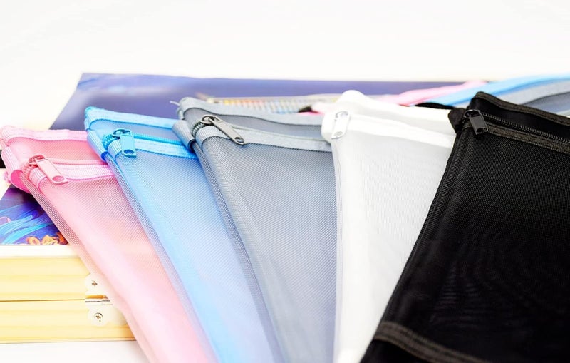 Saint 4 Pack Mesh File Folder with Zipper, Clear Nylon File Folder for Documents, Cosmetic Bags, Home Stationery, Travel Supplies, A4 Size, White