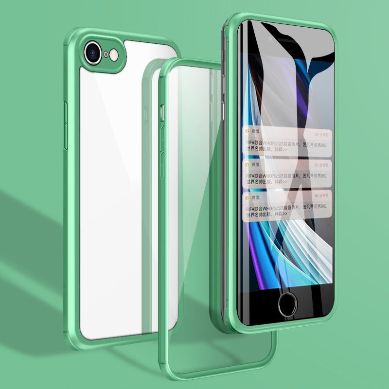 HuHa Protective Cover For iPhone SE 2022 / SE 2020 / 8 / 7 Double-sided Glass TPU Phone Case(Mint Green) - Image 1