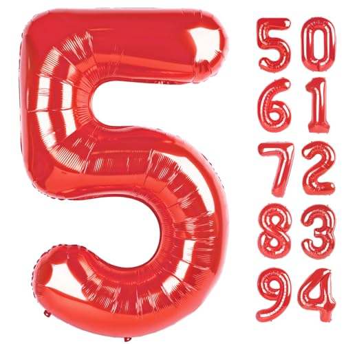IWERP Red 5 Balloon Number Balloon 40 Inch for Red Party Supplies 5th Birthday Balloon Decorations 5 Number Balloons Number 5 Balloon - Image 1