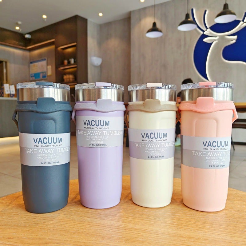 Simple Stainless Steel Water Cup Large Capacity Coffee Cup Portable Accompanying Silicone Rope Car Ice Cup - Image 2