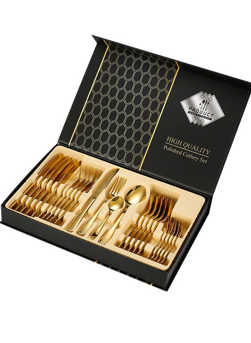cosyinn 24-Piece Stainless Steel Cutlery Set Gold - Image 1