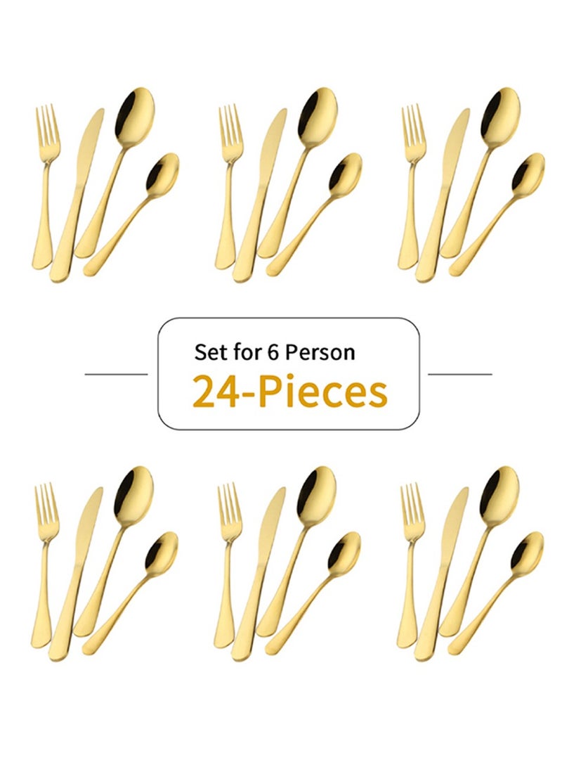 cosyinn 24-Piece Stainless Steel Cutlery Set Gold - Image 2