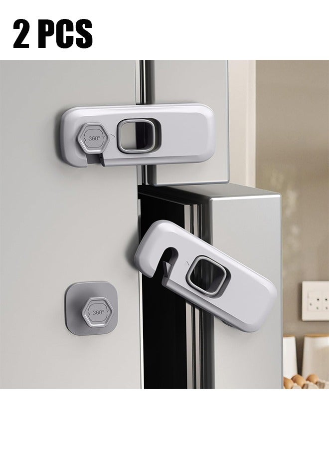 HY 2 Pcs Child Proof Refrigerator Lock, Fridge Locks for Kids with Sticky Adhesive Pads, Child Safety Locks for Doors, RV Refrigerator, Oven Lock Child Safety Baby Cabinet Locks, Grey - Image 1