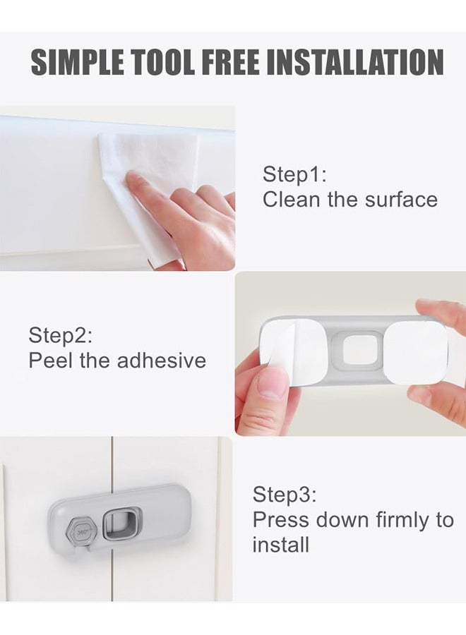 HY 2 Pcs Child Proof Refrigerator Lock, Fridge Locks for Kids with Sticky Adhesive Pads, Child Safety Locks for Doors, RV Refrigerator, Oven Lock Child Safety Baby Cabinet Locks, Grey - Image 5