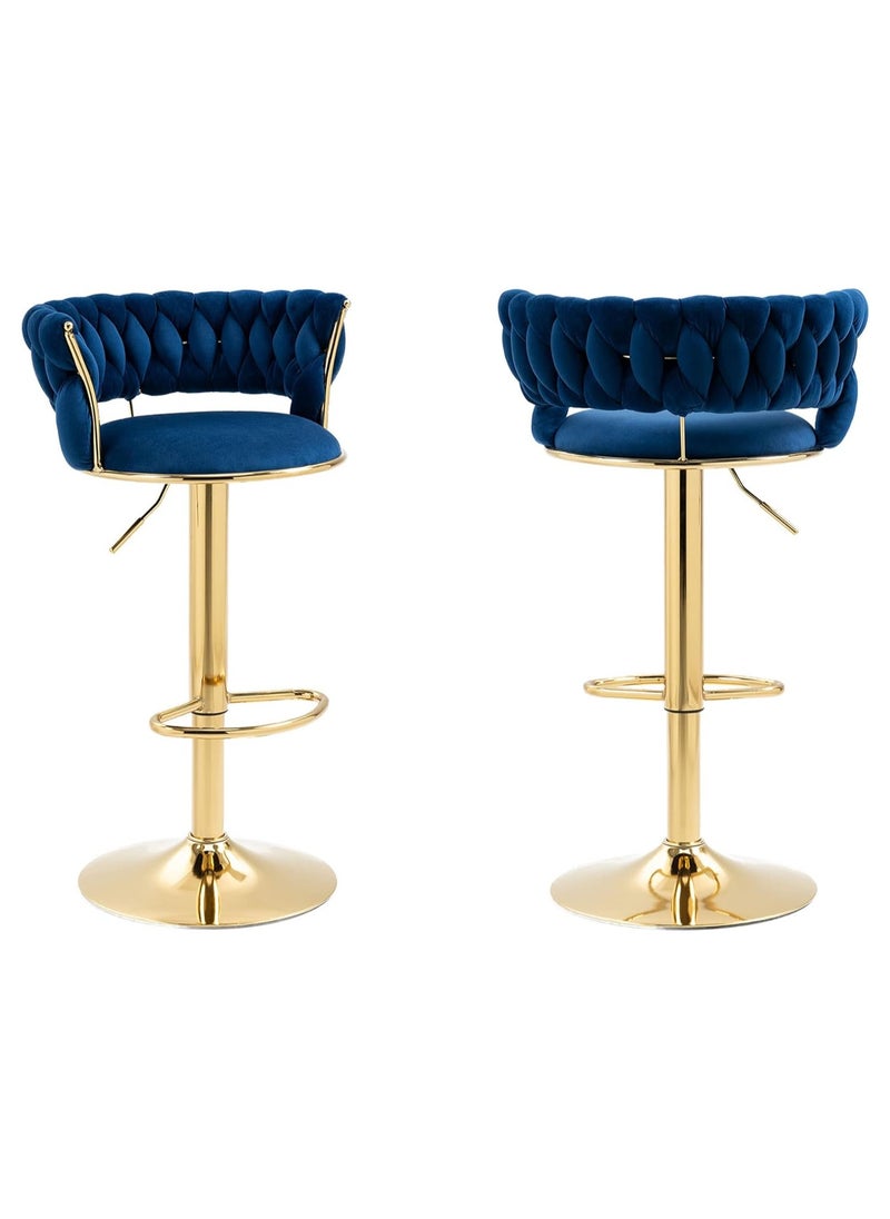 DubaiGallery Velvet Swivel Golden Bar Chair Adjustable 360" Rotating Gold Metal High Stool With Backrest For Cafes And Bars  - Image 4