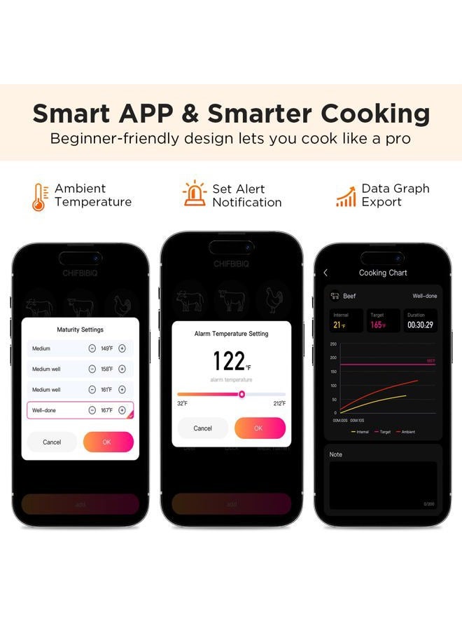 Newise Bluetooth Meat Thermometer with Smart APP, 800FT Wireless Range & LCD Base, Rechargeable Probe, Digital Food Thermometer for BBQ, Perfect Father Day Gifts - Image 4