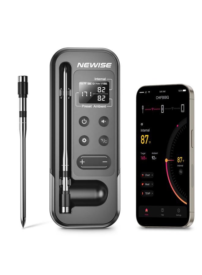 Newise Bluetooth Meat Thermometer with Smart APP, 800FT Wireless Range & LCD Base, Rechargeable Probe, Digital Food Thermometer for BBQ, Perfect Father Day Gifts - Image 1
