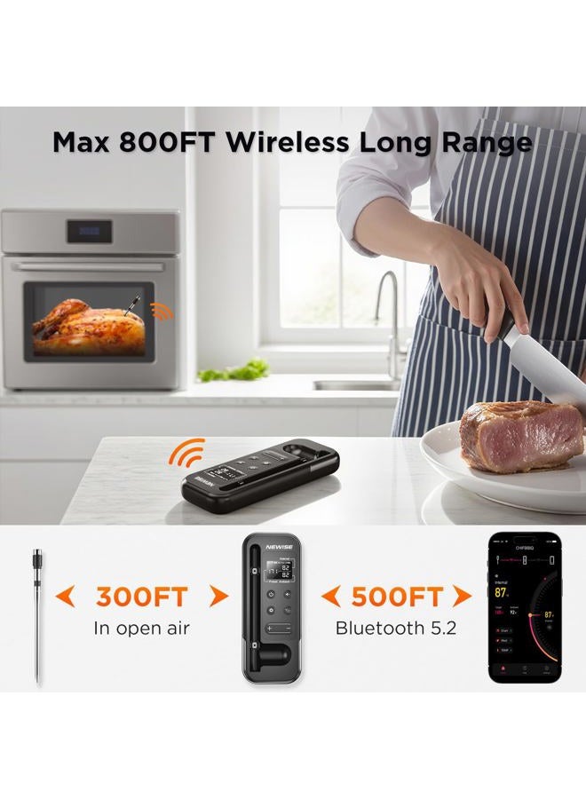 Newise Bluetooth Meat Thermometer with Smart APP, 800FT Wireless Range & LCD Base, Rechargeable Probe, Digital Food Thermometer for BBQ, Perfect Father Day Gifts - Image 2