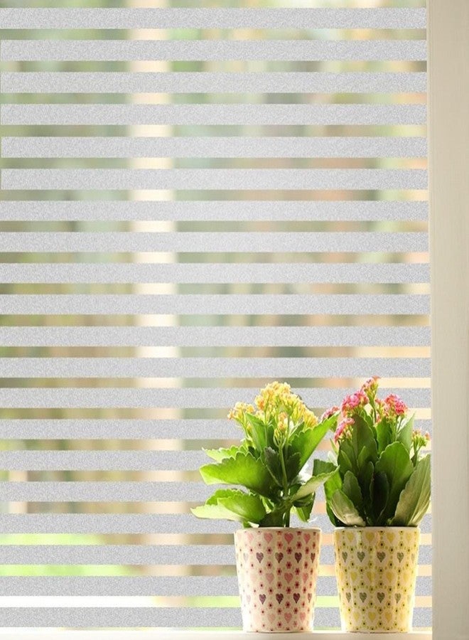 CVANU Privacy Film White Frosting Film Window Sticker Striped Frosted Vinyl Sheets for Front Door/Bathroom/Sidelight/Small, 24''X84'' - Removable, 213.36 Cm - Image 1