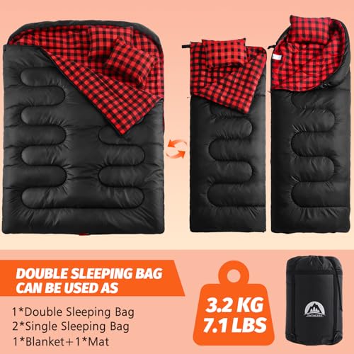Swtmerry Double Sleeping Bag for Adults with 2 Pillows, Big & Tall Queen Size XL Sleeping Bag for 2 Person, Waterproof & Lightweight Warm for 3 Seasons, Cold Weather,Camping, Hiking & Backpacking - Image 4