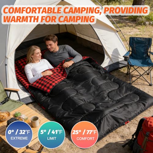 Swtmerry Double Sleeping Bag for Adults with 2 Pillows, Big & Tall Queen Size XL Sleeping Bag for 2 Person, Waterproof & Lightweight Warm for 3 Seasons, Cold Weather,Camping, Hiking & Backpacking - Image 2