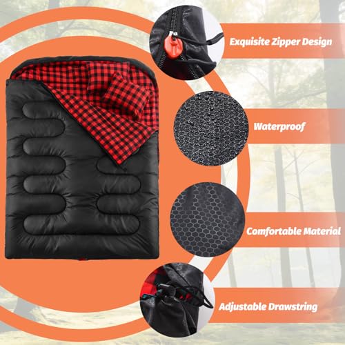 Swtmerry Double Sleeping Bag for Adults with 2 Pillows, Big & Tall Queen Size XL Sleeping Bag for 2 Person, Waterproof & Lightweight Warm for 3 Seasons, Cold Weather,Camping, Hiking & Backpacking - Image 5