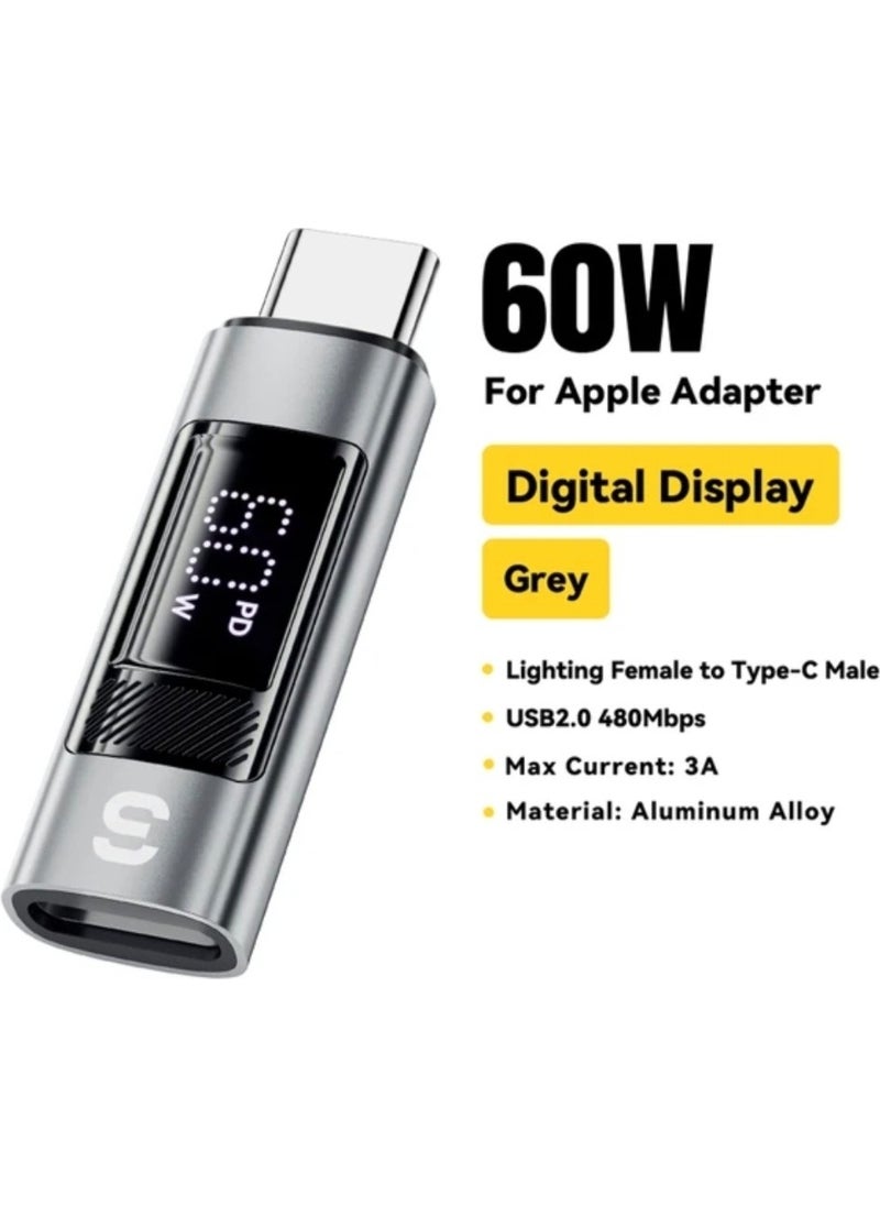 ESSAGER - Type-C To iPhone Lightning 60W Fast Adapter Converter Digital Display Latest Generation Technology - Image 1