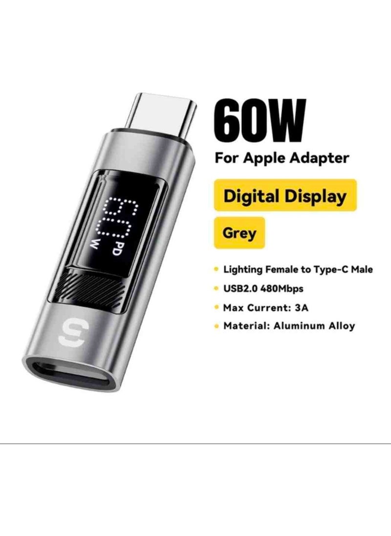 ESSAGER - Type-C To iPhone Lightning 60W Fast Adapter Converter Digital Display Latest Generation Technology - Image 1