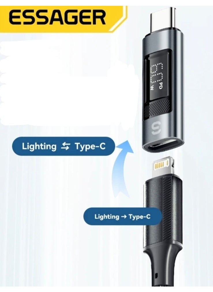 ESSAGER - Type-C To iPhone Lightning 60W Fast Adapter Converter Digital Display Latest Generation Technology - Image 1