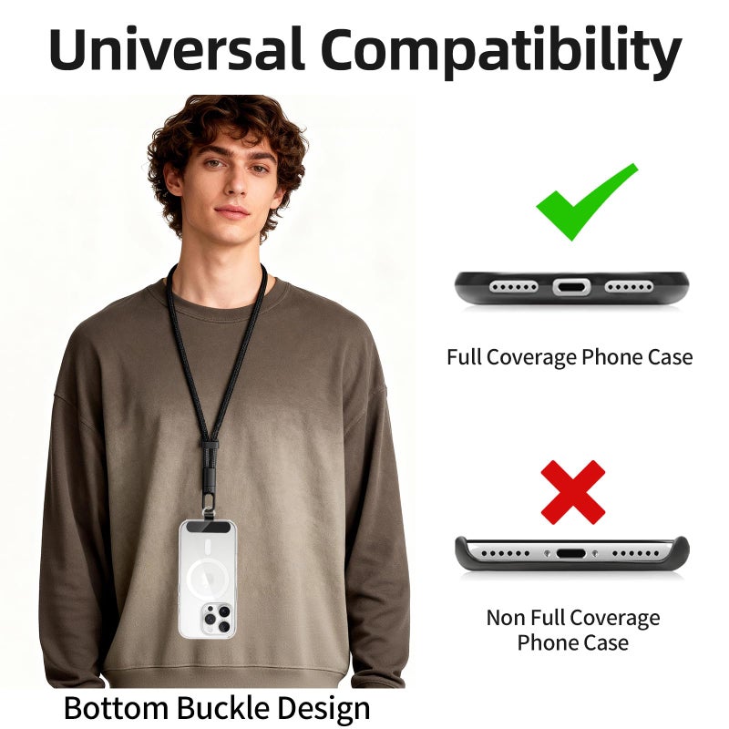 Yojaro 360Â° Rotatable Adjustable Phone Lanyard 3-Piece Set - Wrist/Neck/Crossbody Strap with Tether Tabs, Universal for Phones(Black) - Image 3