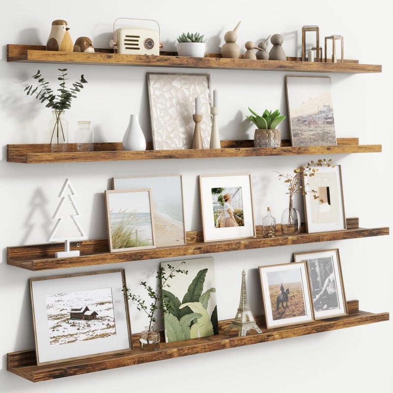 FLYJOE Floating Picture Ledge Shelves Set of 4, 48 Inch Shelves with Lip - Large Nursery Book Shelf for Toys Storage, Kids Bookshelf, Living Room, Bedroom Decor Frames - Image 1