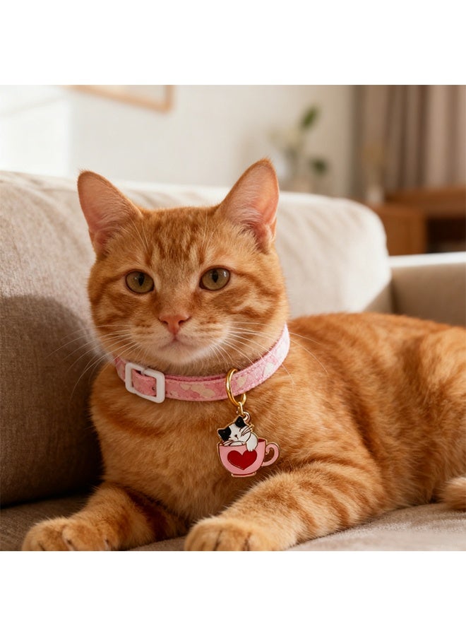 طوق قطط لطيف مع قلادة قطط القهوة بحجم قابل للتعديل مضاد للاختناق مناسب للقطط والحيوانات الأليفة الصغيرة الأخرى - Image 3