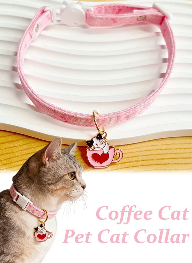 طوق قطط لطيف مع قلادة قطط القهوة بحجم قابل للتعديل مضاد للاختناق مناسب للقطط والحيوانات الأليفة الصغيرة الأخرى - Image 1