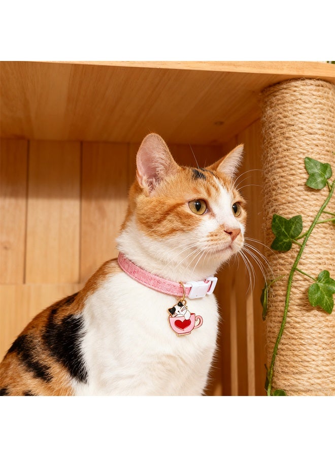 طوق قطط لطيف مع قلادة قطط القهوة بحجم قابل للتعديل مضاد للاختناق مناسب للقطط والحيوانات الأليفة الصغيرة الأخرى - Image 4