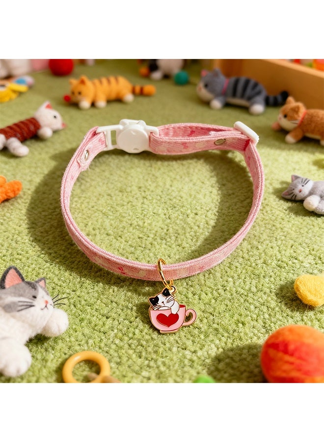 طوق قطط لطيف مع قلادة قطط القهوة بحجم قابل للتعديل مضاد للاختناق مناسب للقطط والحيوانات الأليفة الصغيرة الأخرى - Image 2