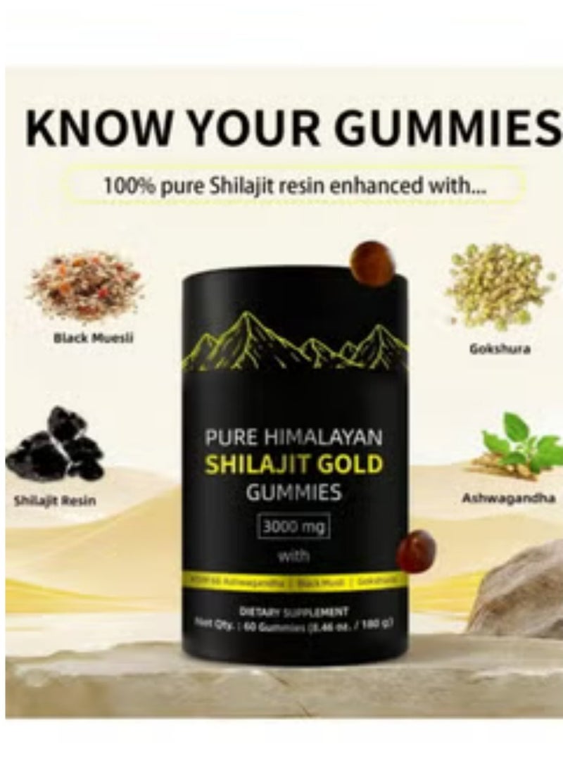 BIYODE Pure Himalayan Shilajit Gummies Gold I Lab Tested I No Added Sugar I Ashwagandha, Gokshura| Fulvic Acid & 85+ Trace Minerals I for Men, Women I Non-GMO I 100% Natural & Organic I 60 Gummy  - Image 3