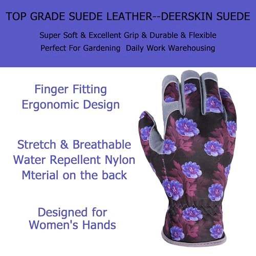 SKYDEER Premium Genuine Deerskin Suede Womens Gardening Gloves UltraSoft Padded Comfort Fit for Work SD6613M - Image 3