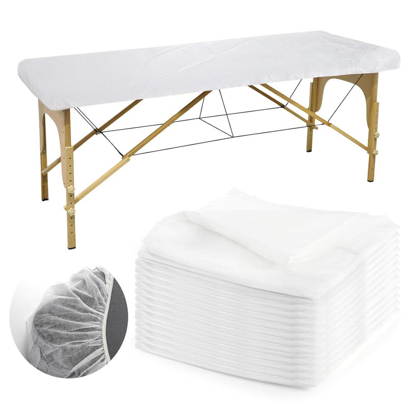 DEAYOU 30 PCS Massage Table Sheets Disposable Elastic Fitted Spa Bed Covers Breathable Non Woven Fabric Massage Table Protector for Tattoo Hotels Esthetician 35 x 86 White