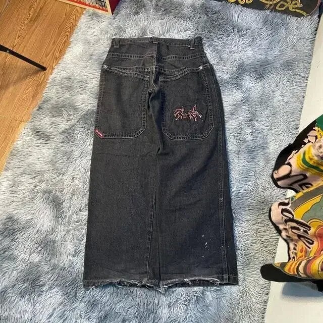 Cross-border E-commerce Loose Jeans Hip-hop Rock Print 2024 New Fashion Harajuku Loose Wide Leg Jeans Trendy Nzk108 black 