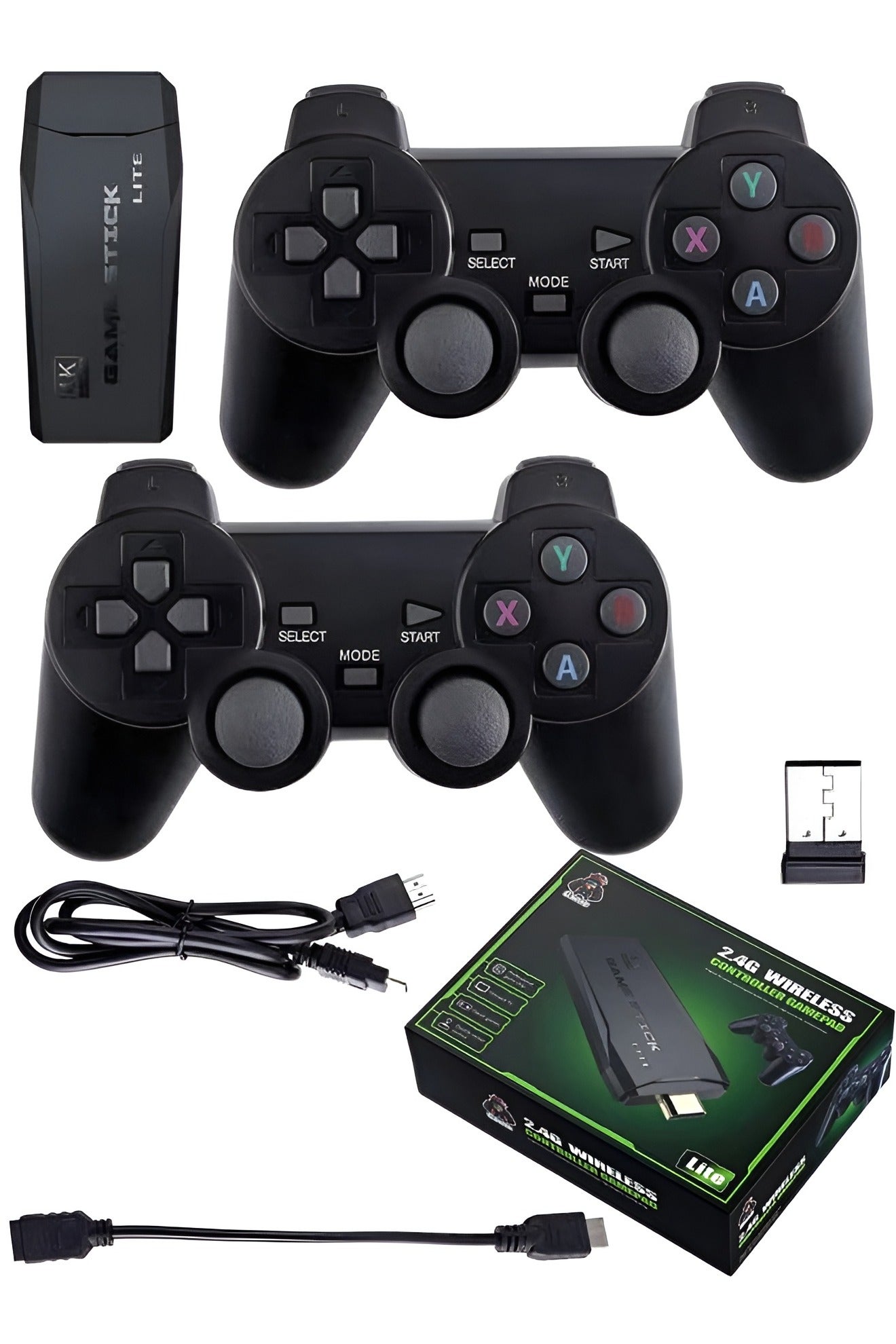 Integrated retro 4K game console with dual 2.4G wireless controllers, plug-and-play video game stick, built-in 3,500 games, 9 classic emulators, high-definition HDMI output for TV