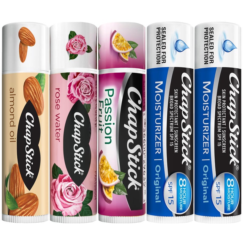 chapstick مجموعة بلسم الشفاه تشاب ستك  مجموعة السبا  مرطب 2 في 1 للعناية بالشفاه SPF 15 015 أونصة لكل منها 5 قطع