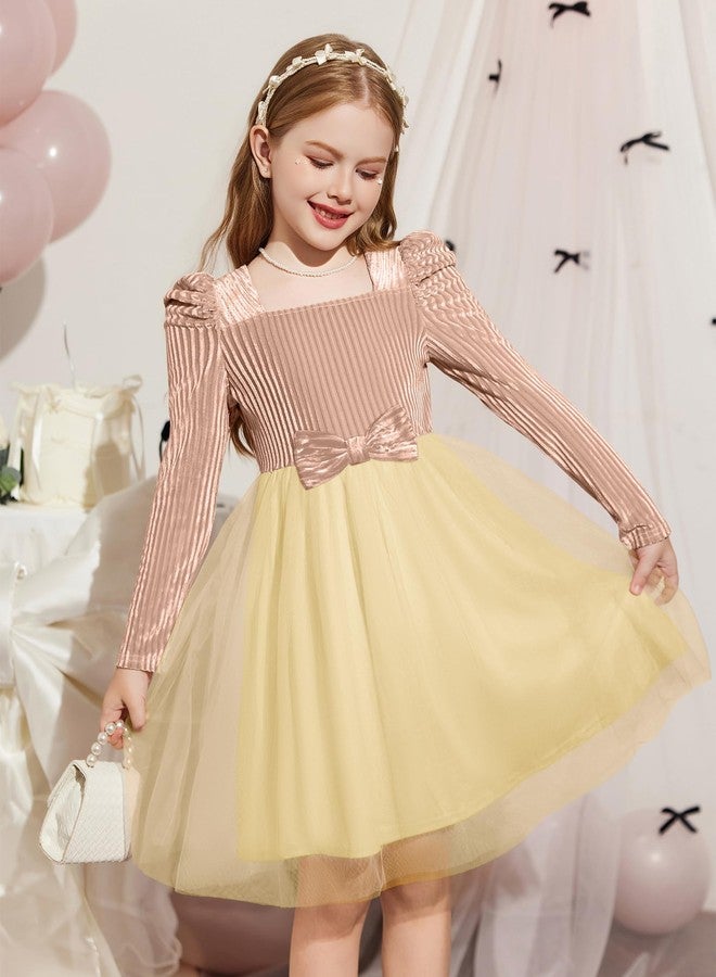 Arshiner فستان توتو للبنات من أرشينر مع طيات على الكتف، خصر مرن، فستان شبه رسمي بلون الشمبانيا لحفلات الزفاف 5-6 سنوات - Image 2