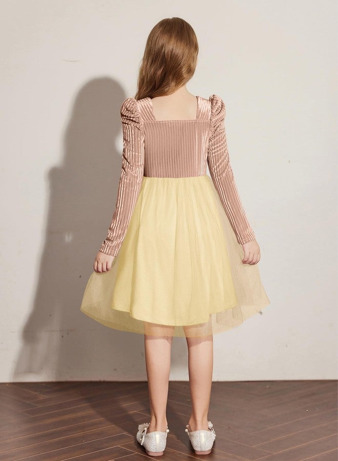 Arshiner فستان توتو للبنات من أرشينر مع طيات على الكتف، خصر مرن، فستان شبه رسمي بلون الشمبانيا لحفلات الزفاف 5-6 سنوات - Image 5