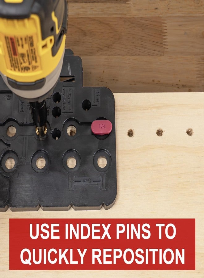 Milescraft 1316 CabinetMate - Shelf Pin Drilling Jig, Create Holes for Wobble Free Shelves. Cabinet Drill Guide for Straight Holes. Includes Drill Bit an Index Pins and Built-In Storage - Image 4