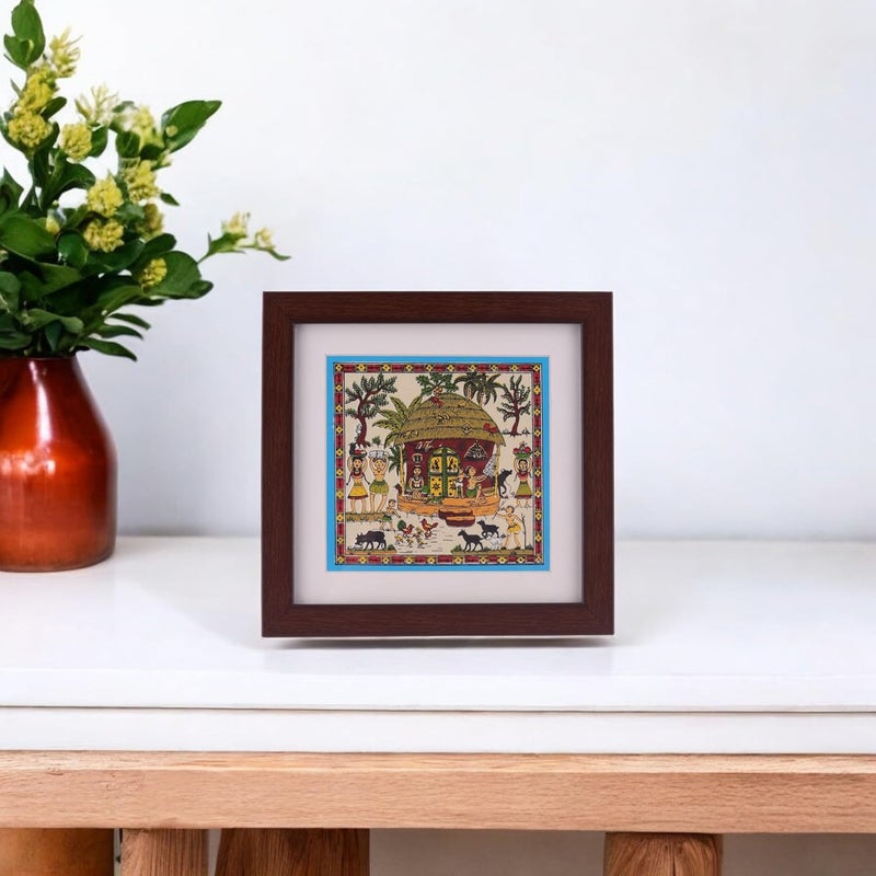 Bhumee Creations Bhumee Creations Handprinted Tussar Silk Painting Table top Painting 6 x 6 Bohemian Tussar Silk - Image 3