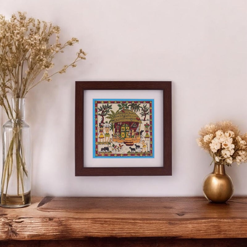Bhumee Creations Bhumee Creations Handprinted Tussar Silk Painting Table top Painting 6 x 6 Bohemian Tussar Silk - Image 5