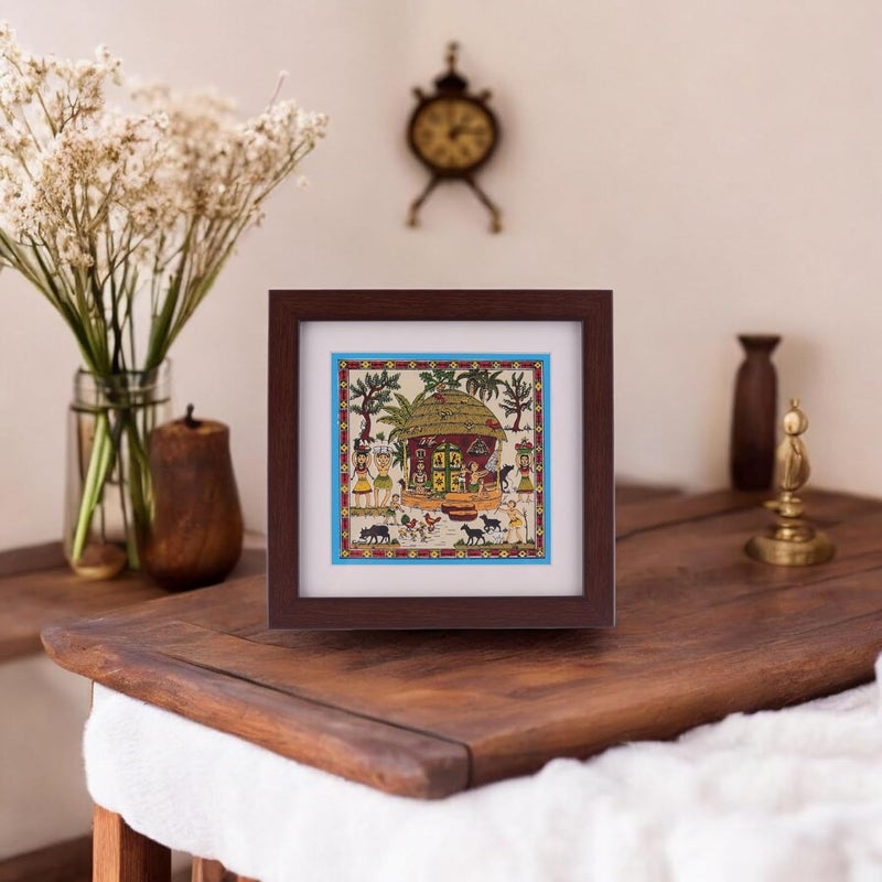 Bhumee Creations Bhumee Creations Handprinted Tussar Silk Painting Table top Painting 6 x 6 Bohemian Tussar Silk - Image 4